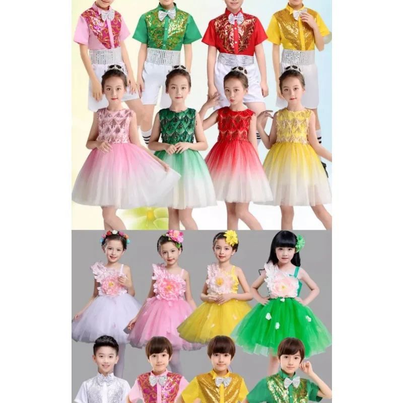 61 Kinder-Performance-Kostüme, Kindergarten-Performance, Chor kostüme, Pailletten-Röcke