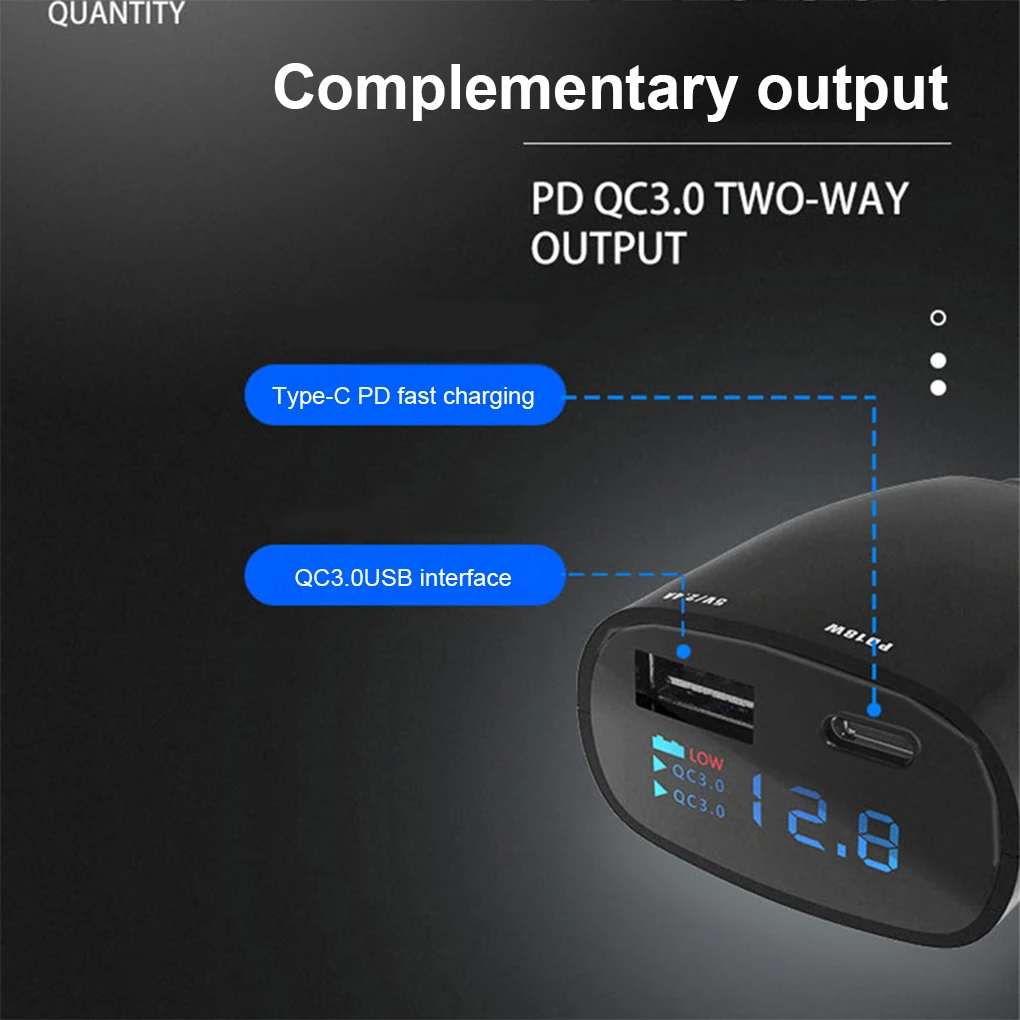 Autolader ABS Sigarettenaansteker Splitter Met LED Voltmeter En Drievoudige Verzekering 90 °   Hoekrotatie voor Easy Type-C+PD18W