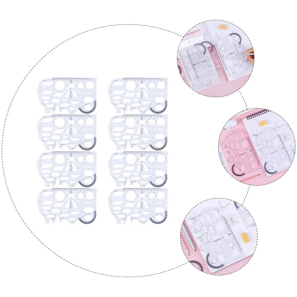 

8Pcs Function Plotting Ruler Clear Geometric Drawing Templates for Student Stationery Drawing Tools