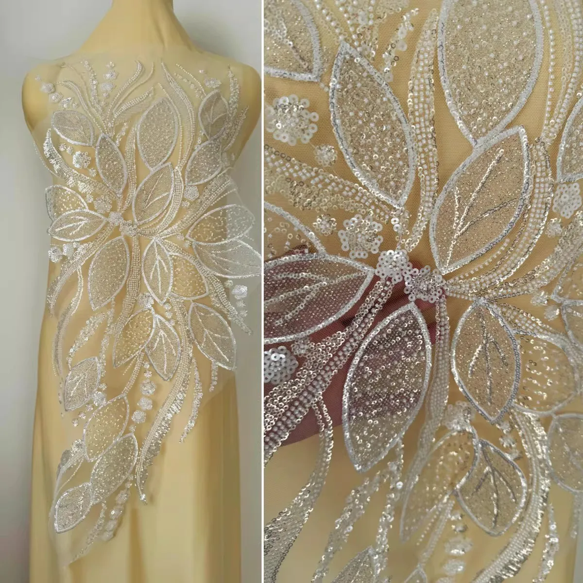 

1pcs Fashionable shiny bead lace patches for Clothing fashion Pattern embroidery wedding party dress decal patch