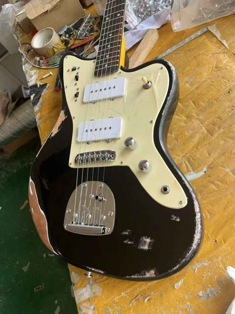 2025 Heavy black aged electric guitar, maple neck, rosewood fingerboard, customizable, free delivery