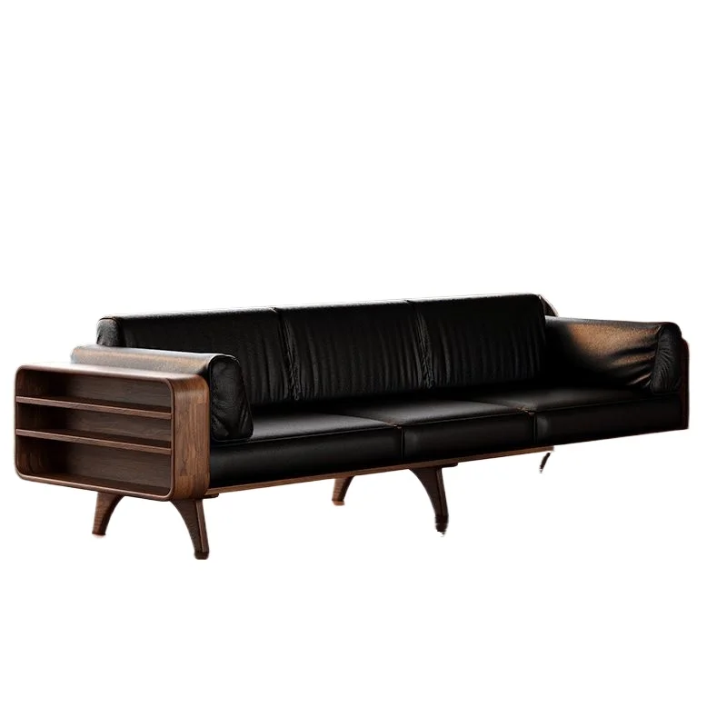 

Chinese-style North American modern simple sofa Arhat bed Solid wood walnut high-end sofa Straight row