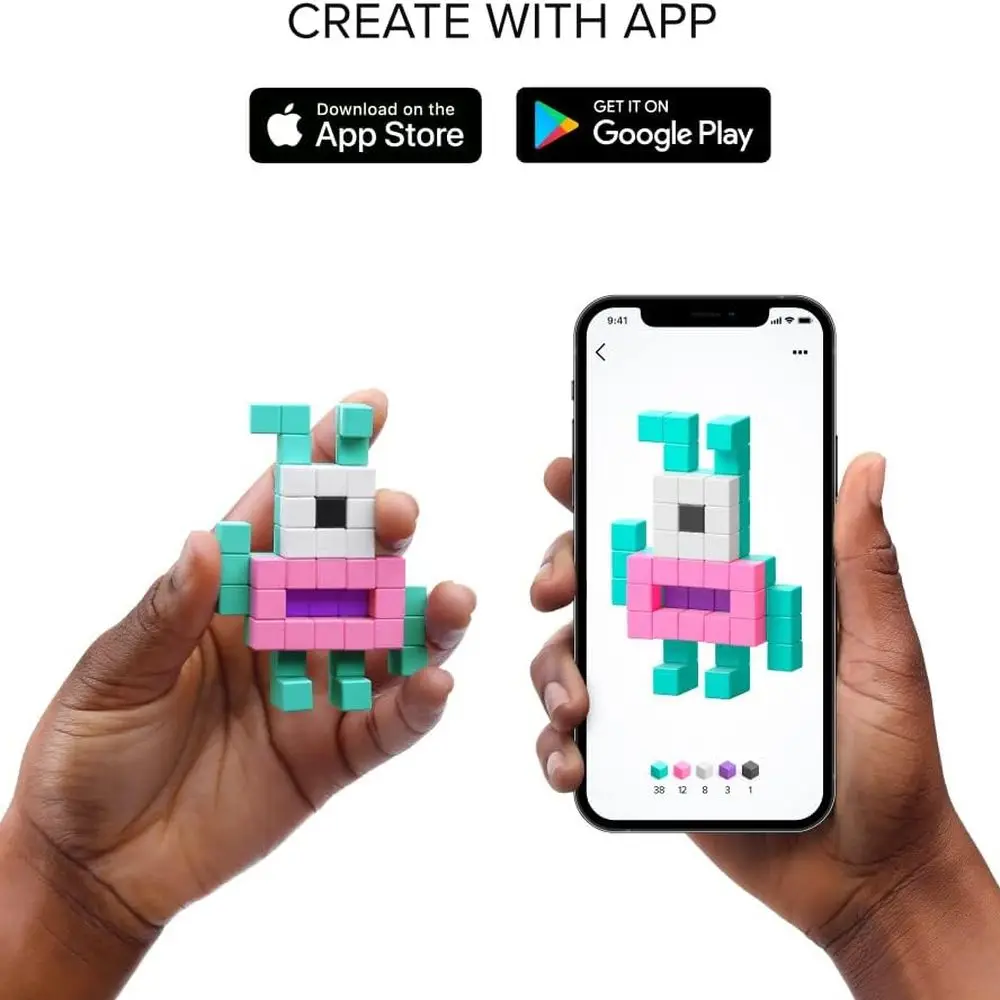 NASA-Inspired Pixel Art Magnetic Building Blocks - Creativity Toy for Ages 6+ with Free App & 5/16 Cubes