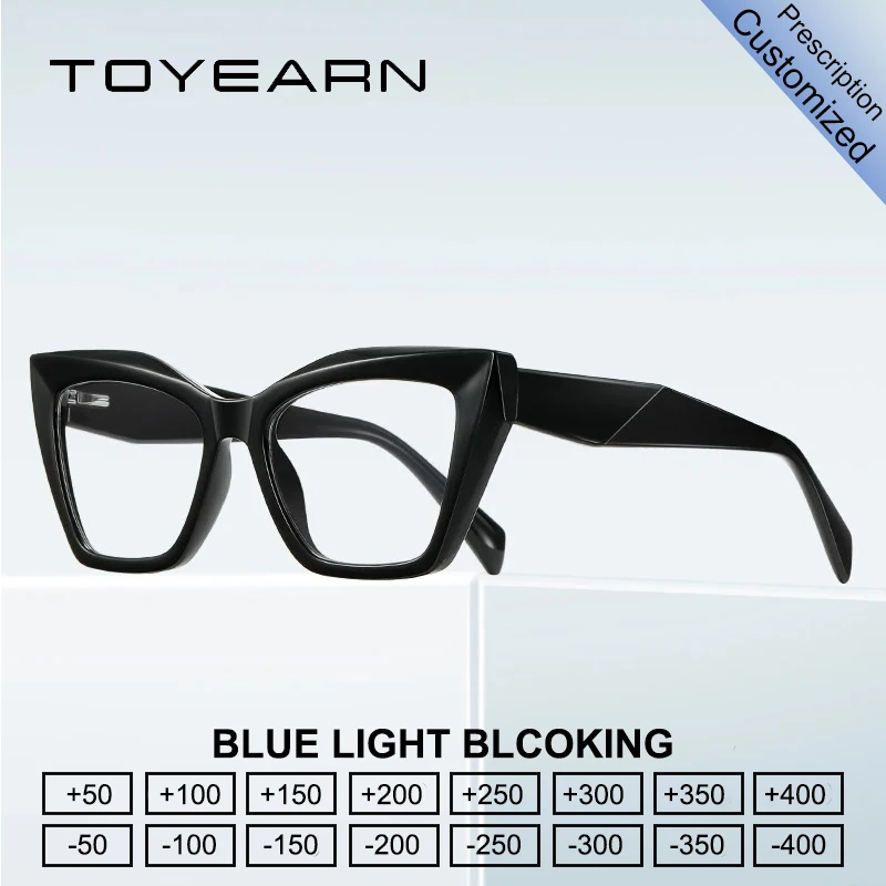 

TOYEARN Customised Prescription Blue Light Blocking Fashion Cat Eye Reading Glasses Women Myopia Optical Eyeglasses TR90 Frame