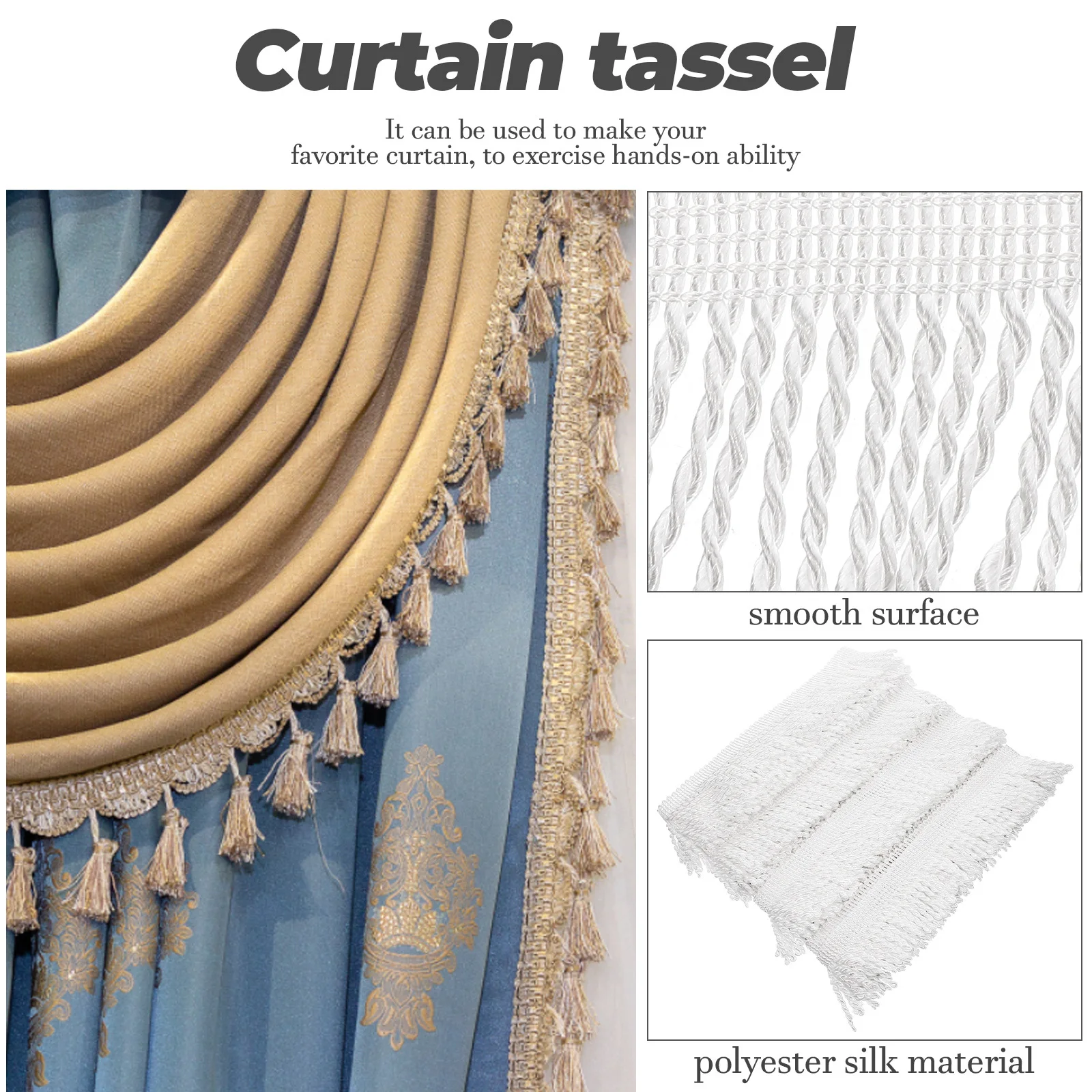 

1 Roll Polyester Silk Curtain Tassel Trim Durable Fringe Border for DIY Sewing Home Curtain Fabric Edging Decoration Accessories