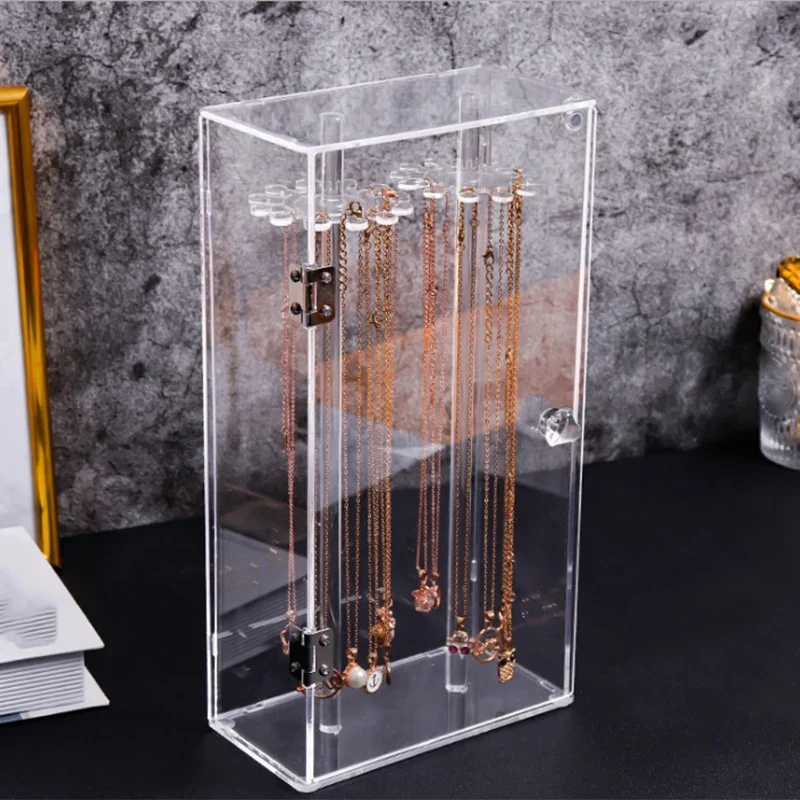 Transparent Acrylic 24 Hooks Rotation Necklace Display Stand Pendant Display Organizer Holder Dust-Proof Jewelry Display Box