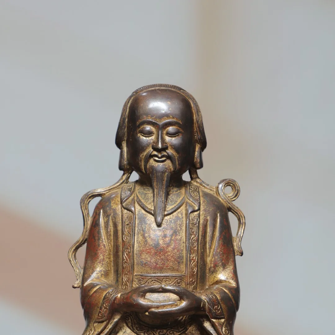 Old Bronze Gilded Cinnabar High Relief Taiyi Zhenren immortal Divine beast mount Sitting Buddha Worship Hall Town house