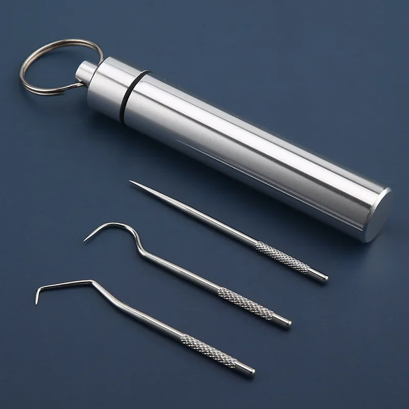 1 conjunto de palito de dente de aço inoxidável portátil ferramenta de fio dental de metal cuidados orais ultra-fino palito agulha viagem em casa caixa de armazenamento selada