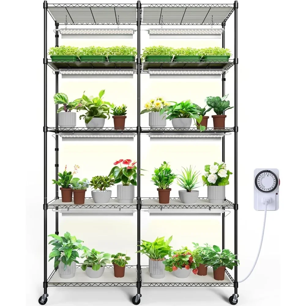 

5-Tier Large Tall Metal Plant Shelf with Full Spectrum Plant Lights, metal frame, Plant Stand with Grow Lights for Indoor Plants