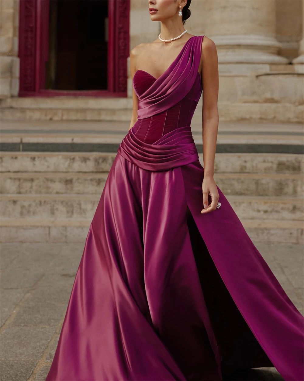 Ball Dress Evening Saudi Arabia Satin Draped Pleat Graduation Ball Gown One-shoulder Bespoke Occasion Gown Long Dresses