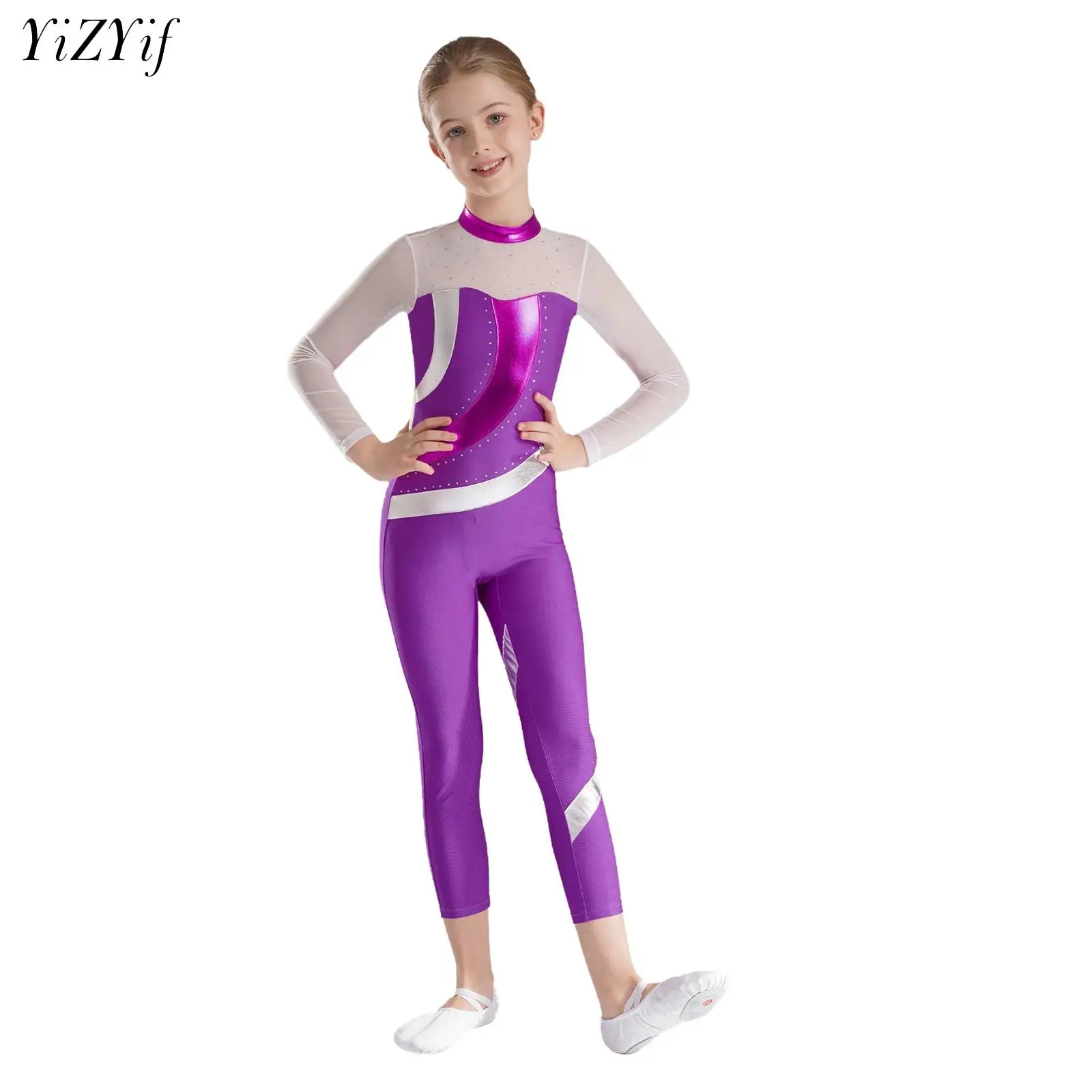 

Gymnastics Jumpsuit for Kids Girls Long Sleeve Ballet Leotard Children Yoga Workout Skating Full Body Bodysuit Dancewear Unitard