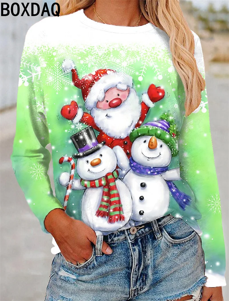 Économie College sur le thème de Noël pour femmes, t-shirts à manches longues, mode de dessin animé joyeux, vêtements pour femmes, pull d'automne, nouveau