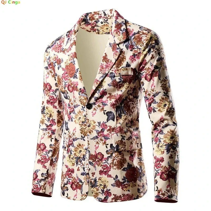 

Новый мужской пиджак с принтом на одной пуговице 2025, модные повседневные хлопковые пиджаки, пальто для свадебной вечеринки, азиатский размер M-5XL,