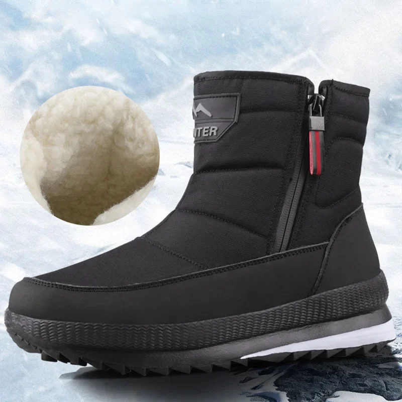 New Men Winter Snow Boots Male Fur Ankle Boots Men Shoes Warm Plush Men Outdoor Work Shoes Waterproof Winter Boots Plus Size 47