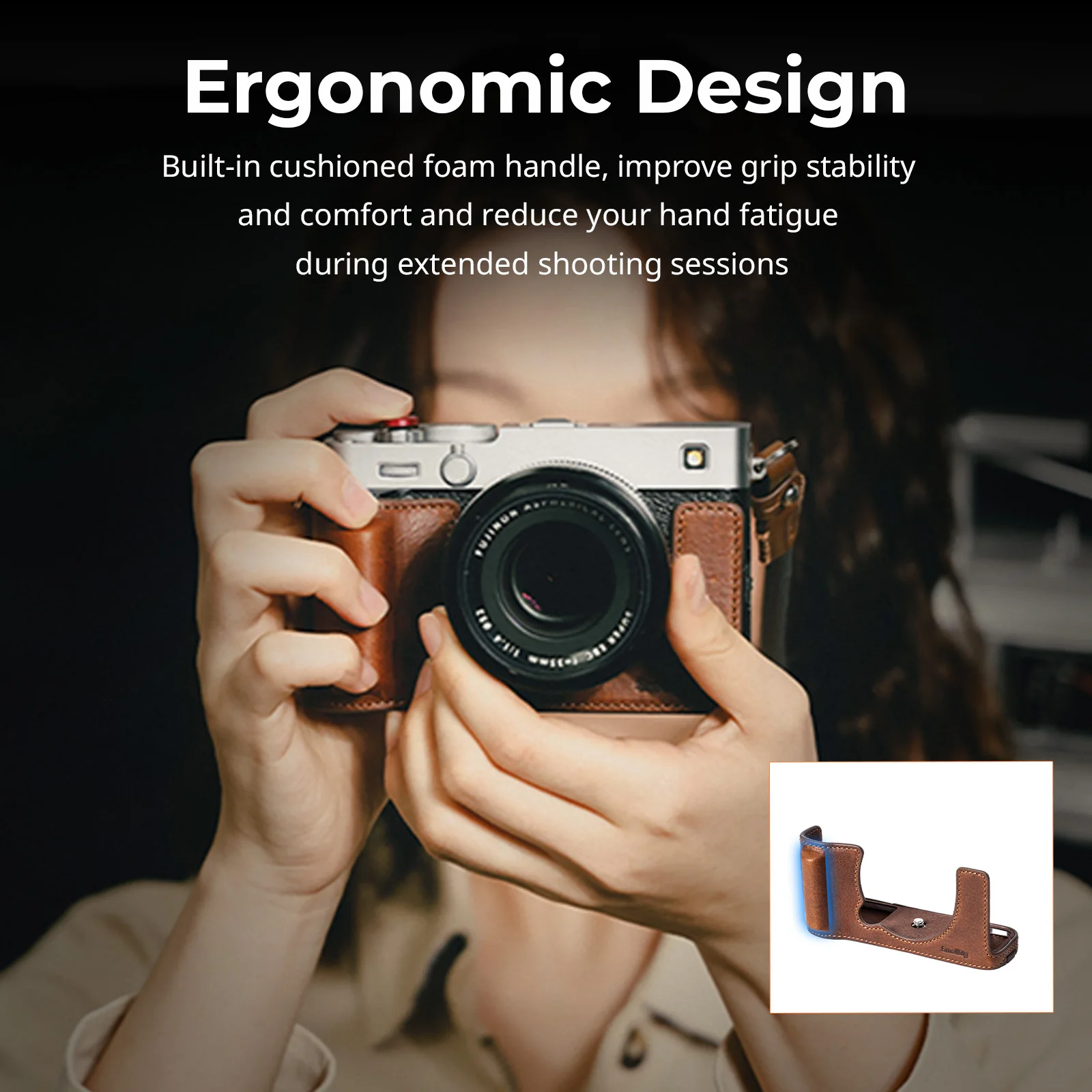 SmallRig X-E5 Półobudowa, Skórzany Futerał na Aparat do FUJIFILM X-E5 z Skórzanym Paskiem na Ramię, Kolor Brązowy/Czarny 5449 — zdjęcie produktu 4