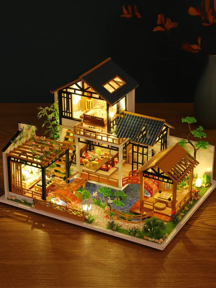 

Model Building Kit Handmade 3D Puzzle Toy Assembly House Villa DIY Doll House Mini Home Creative Room Decoration with Furniture,