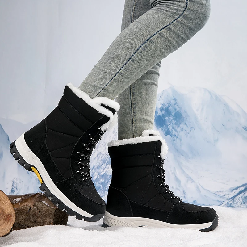 

Winter Snow Boots Women Outdoor Shoes Lace-up Thick-soled Plush High-top Boots Men Ankle Boots Warm Casual Shoes Women