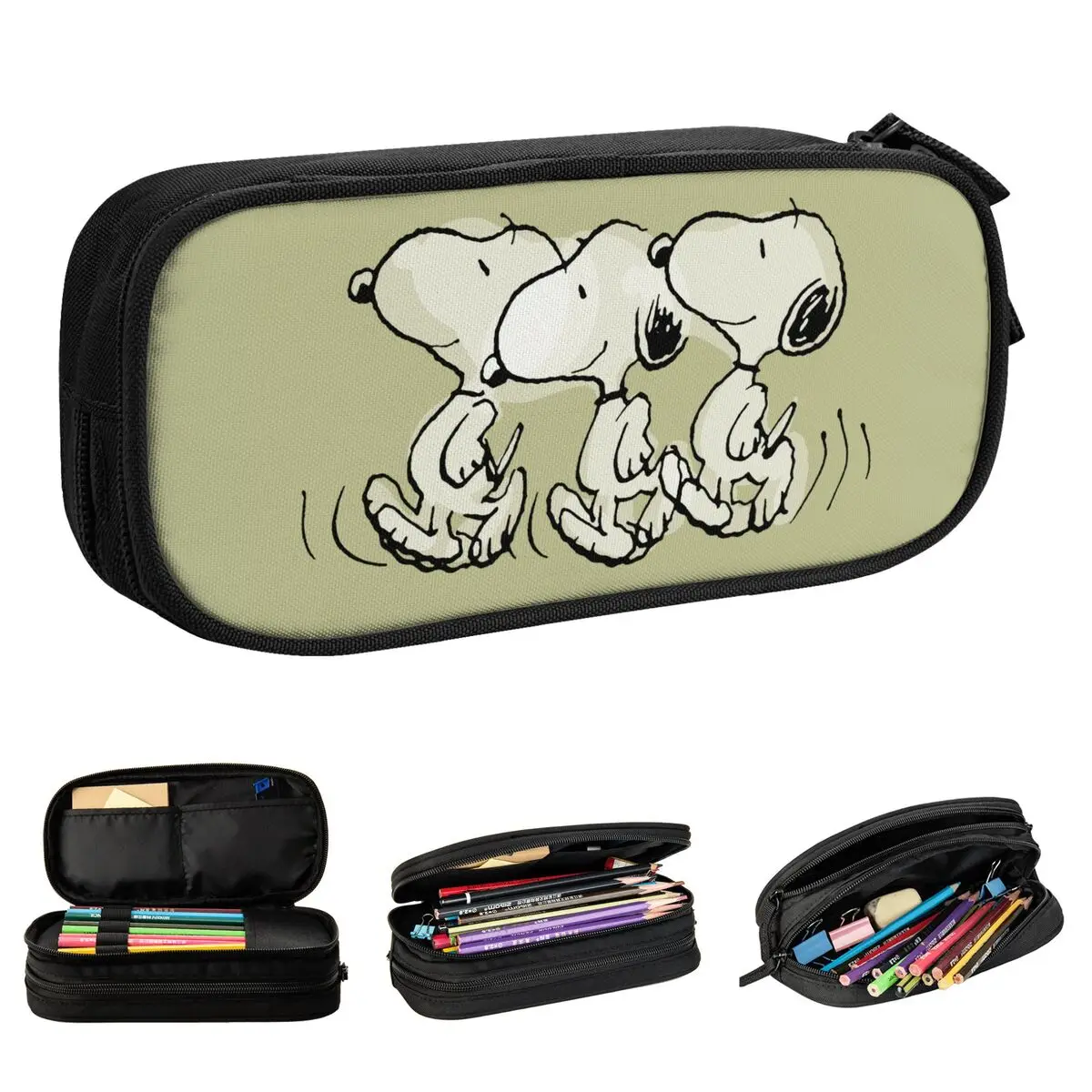 Snoopy Walking Tall Pencil Cases Pen Box Bag Kids Big Capacity Office Zipper Pencil Box