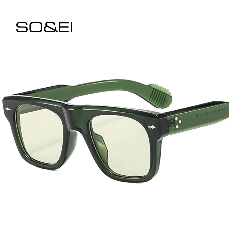 SO & EI Ins, gafas de sol cuadradas de moda Popular para mujer, gafas de sol Retro transparentes con lentes oceánicos UV400, remaches para hombres, gafas de sol Punk amarillas y azules