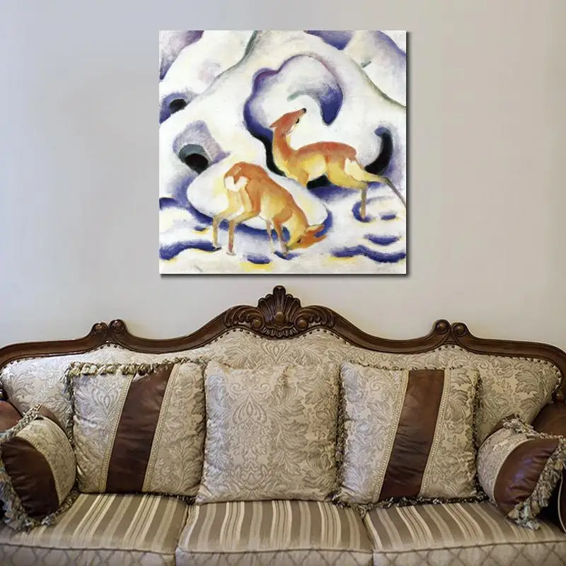 Canvas Art Abstract Painting Deer in the Snow Handmade Franz Marc Artwork Reproduction Modern Picture Wall Decor High Quality