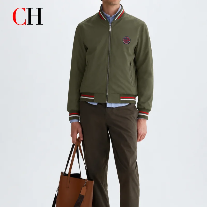 CH Men’s Er Jacket Lightweight Casual Zip Up Stand Collar Jacket Streetwear Windbreaker Coat Spring Autumn Baseball Varsity