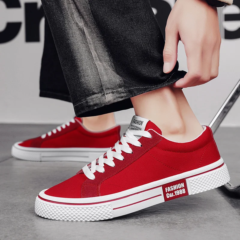 Hot Sale Fashion Red Canvas Shoes Men Classic Low-top Men\'s Canvas Sneakers Harajuku Hip Hop Skateboard Shoes Men Casual Sneaker