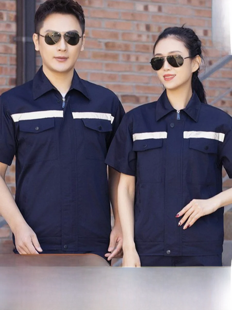 

Мужской рабочий костюм (комплект) с длинным и коротким рукавом для авторемонта и техобслуживания, из смесовой хлопковой ткани, влагоотводящий