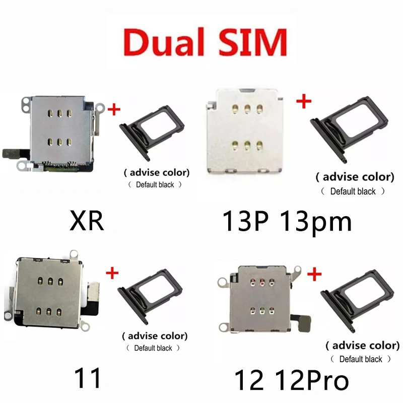 

2pcs/Set Dual Sim Card Reader Connector Flex Cable + Tray Slot Holder Adapter For iPhone XR XSM 11 12 Pro MAX 13 Phone Parts ﻿