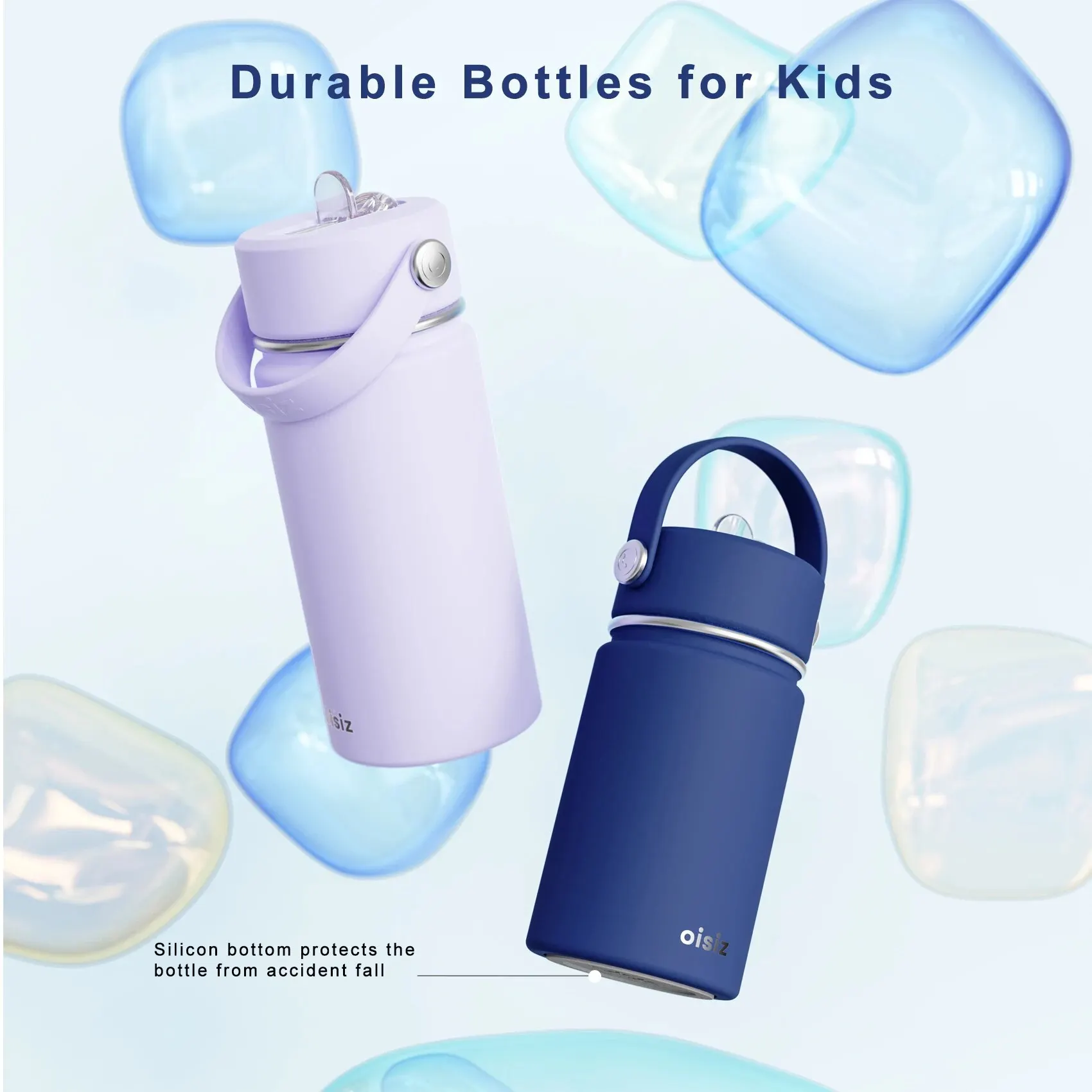 Oisiz Kids Water Bottle with Straw Lids 14oz, Vacuum Insulated 316 Stainless Steel Leakproof Water Bottles for School, Toddler