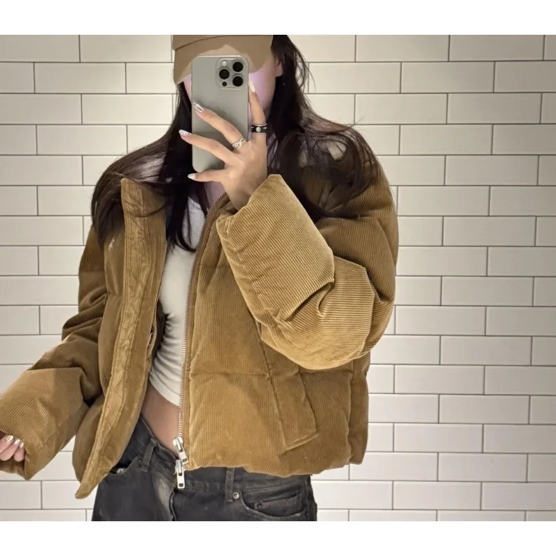 

Новый стиль, хлопковая стеганая куртка, вельветовое женское зимнее хлопковое пальто с воротником из овечьей шерсти, теплая куртка-пуховик, верхняя одежда