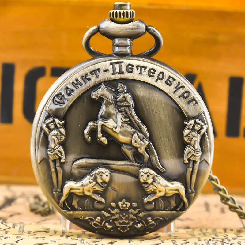 Steampunk Vintage Bronze Classical Knight Quartz Pocket Watch Necklace Pendant Clock Chain Men Women Chain Gift