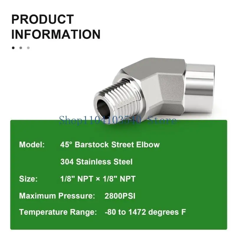 02DC Stainless Elbow Fitting 45 Degree 1/8 Male to Female Adapter, Two Piece Set for Plumbing Direction Changes, Repair Use, and