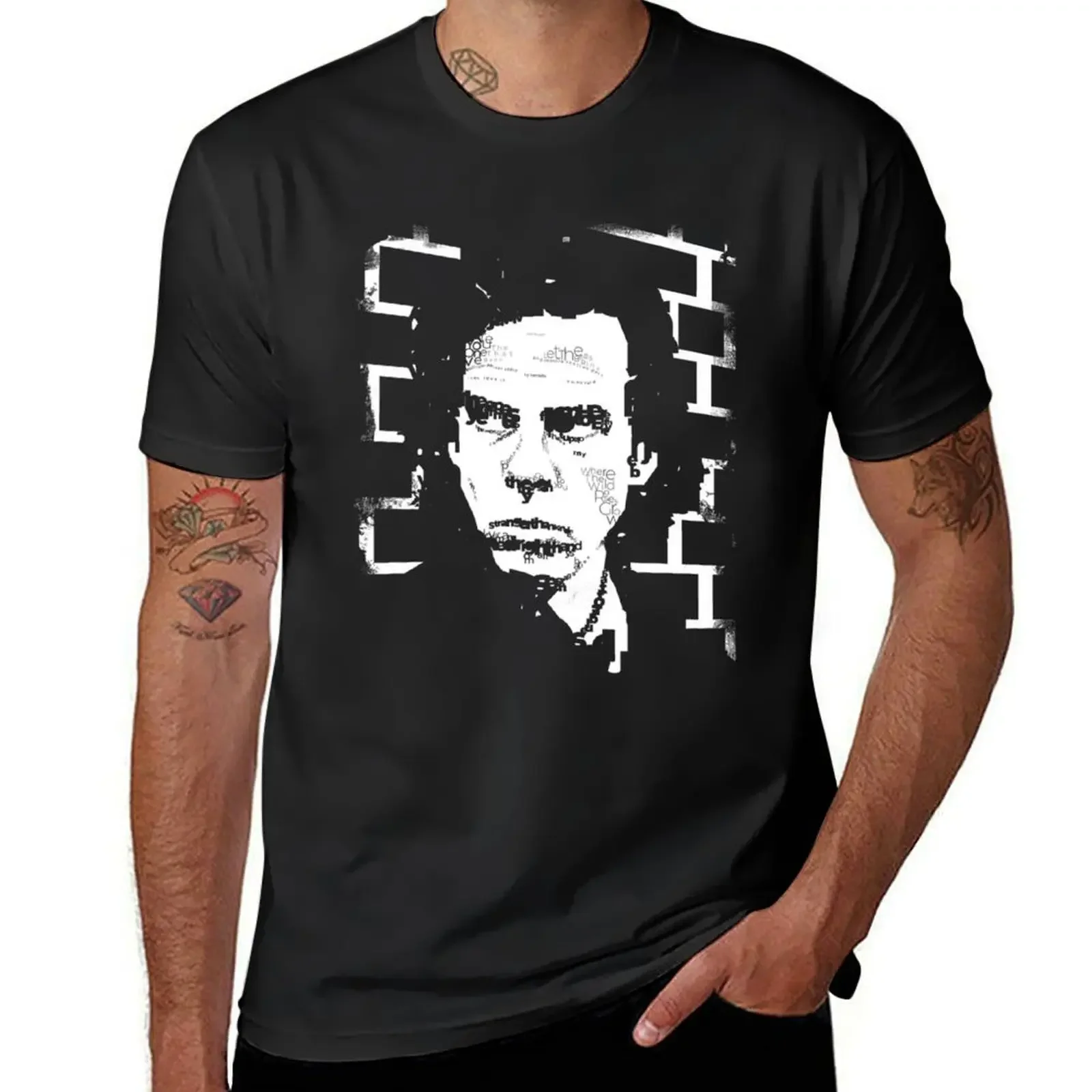 

Nick Cave Typographic Portrait Art T-Shirt customizeds anime new edition black t shirts for men