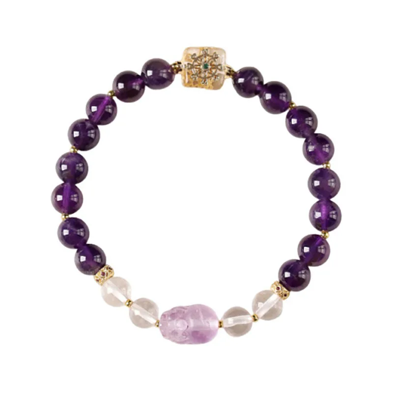 

Amethyst New Chinese Style Single Loop Bracelet for Women Amethyst Pixiu with Clear Crystal Design Bracelet Gifts