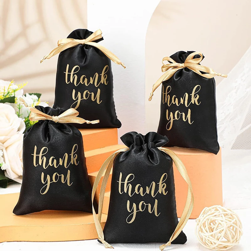 1pcs Satin Small Drawstring Bags Thank You Candy Gift Earrings Rings Necklace Bracelet Wedding Christmas Gift Storage Pouches