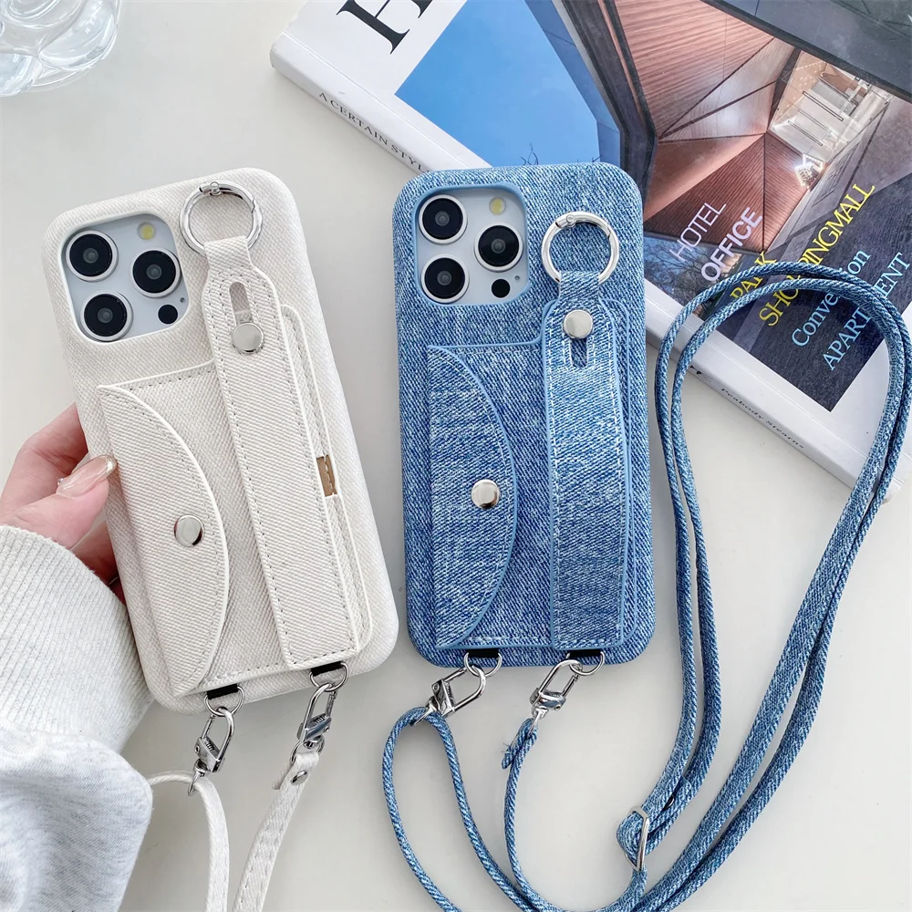 

Wrist Strap Crossbody Wallet with Card Holder Phone Case for IPhone 16E 16 15 14 13 12 11 Pro Max XS XR X 7 8 Plus Ring Cover