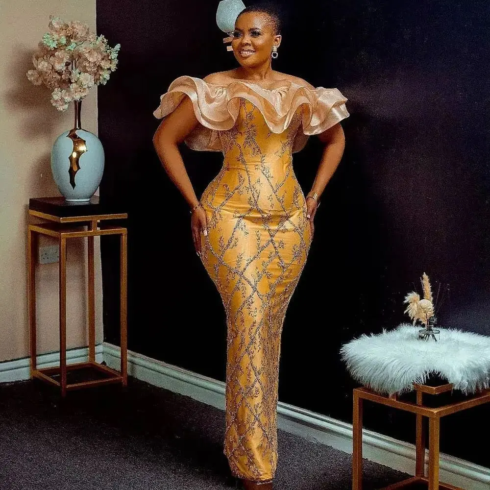 golden one piece dress Burgundy and Gold African American Prom Dress with Long Sleeves main image 0