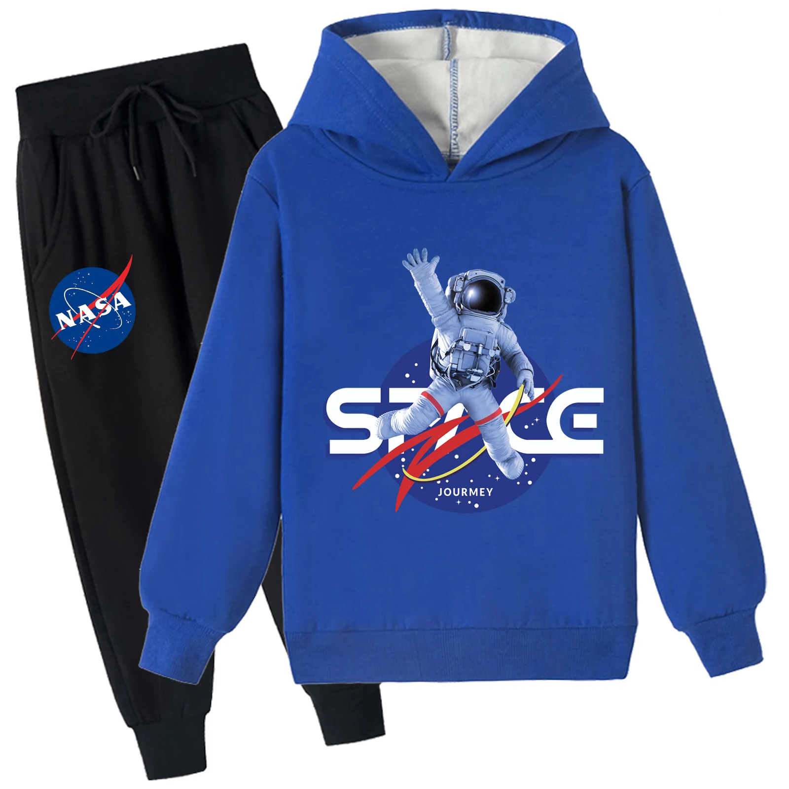 Pulôver infantil unissex forrado de lã com capuz e calça de moletom conjunto de 2 peças, roupa quente de moletom escovado macio casa para 2 a 14 anos