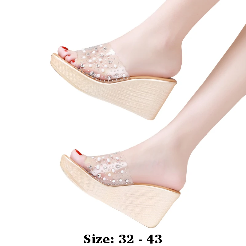 

high quality wedge sandals for women 8cm high heel new summer 2025 size 32 33 42 43 platform open toe elegant fashion shoe gold