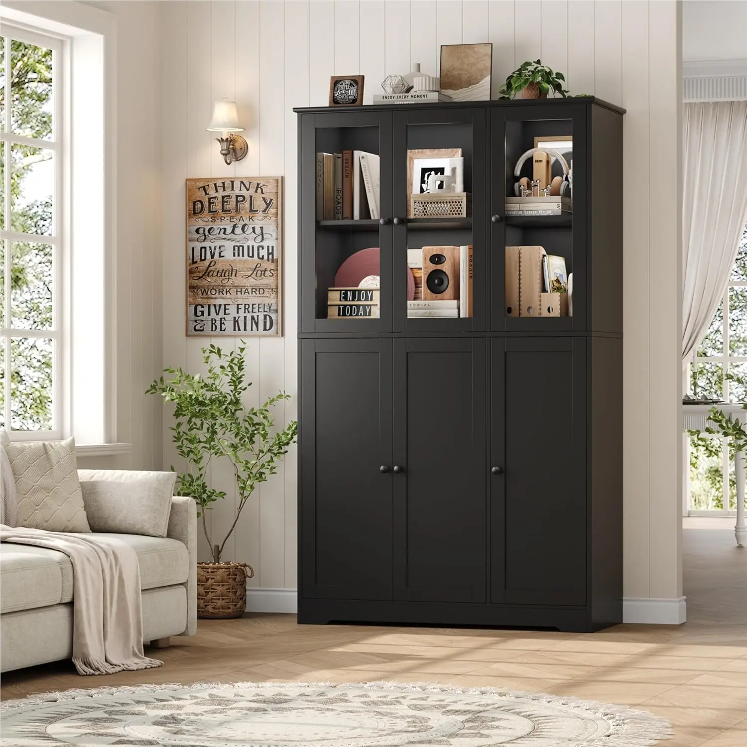 

Black bookshelf and bookshelf, 69 high bookshelf, large bookshelf with storage cabinet, 42 wide glass D-bookshelf