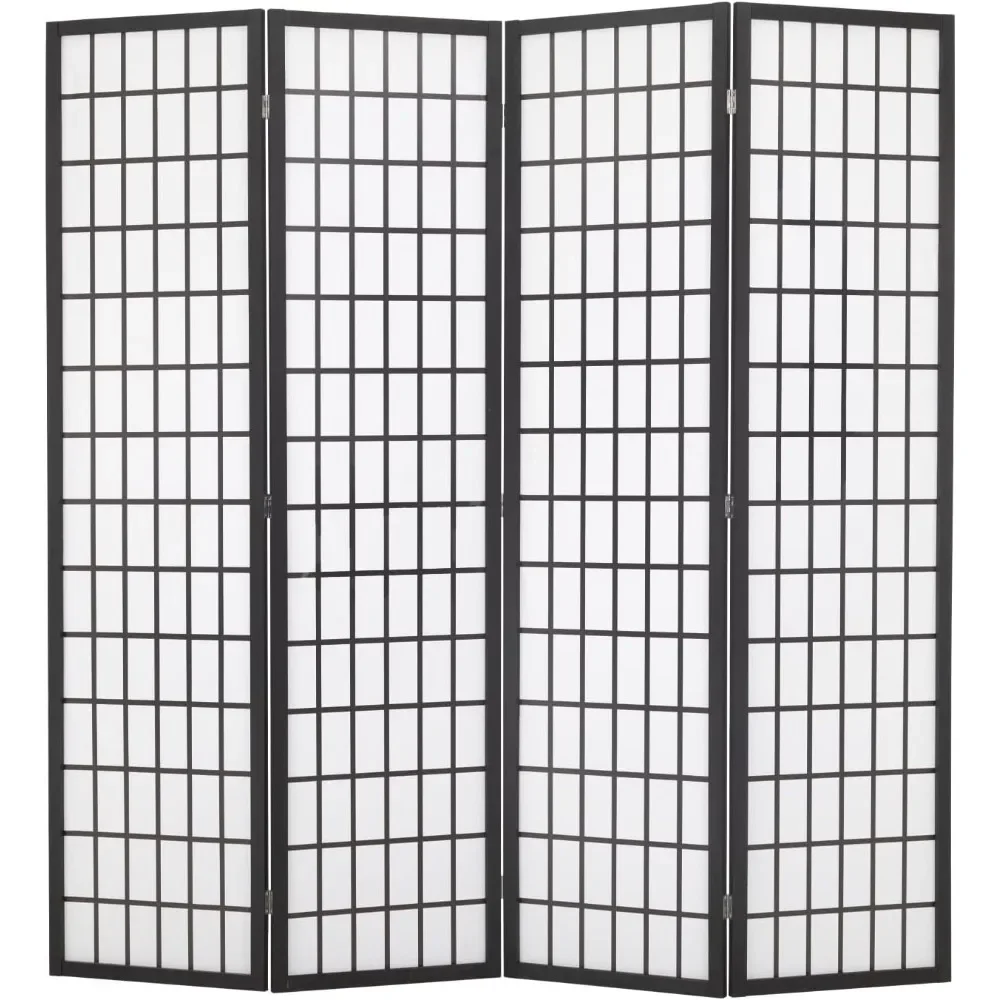 

Room Divider 4 Panel Oriental Shoji Screen 6Ft Folding Privacy Wall Divider Portable Freestanding Partition Wood Divider,White