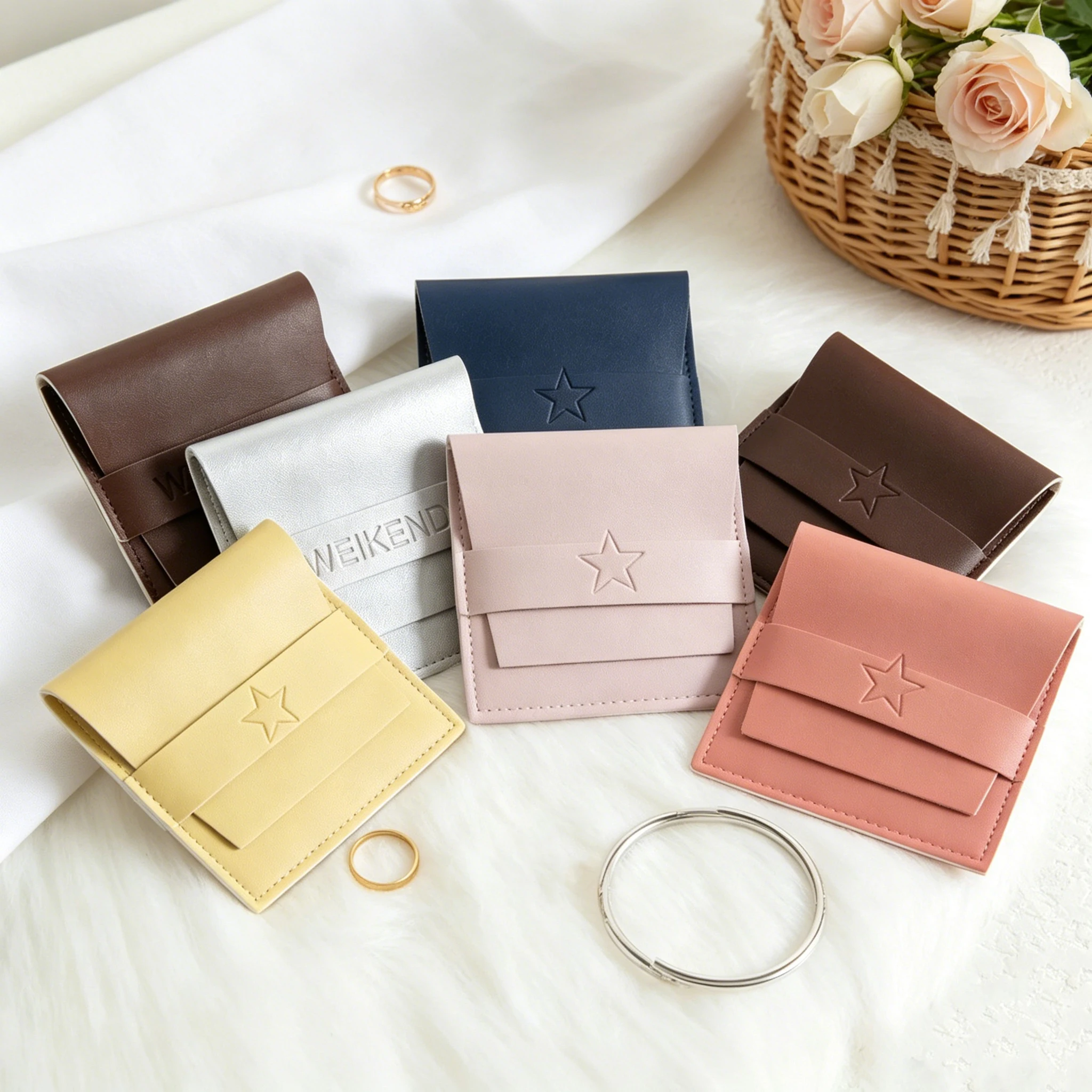 

Bulk 100Pcs Leather Jewelry Bag Flip Cover Pouch Earring Necklace Bracelet Ring Pu Packaging Storage Fashionable Protective Case