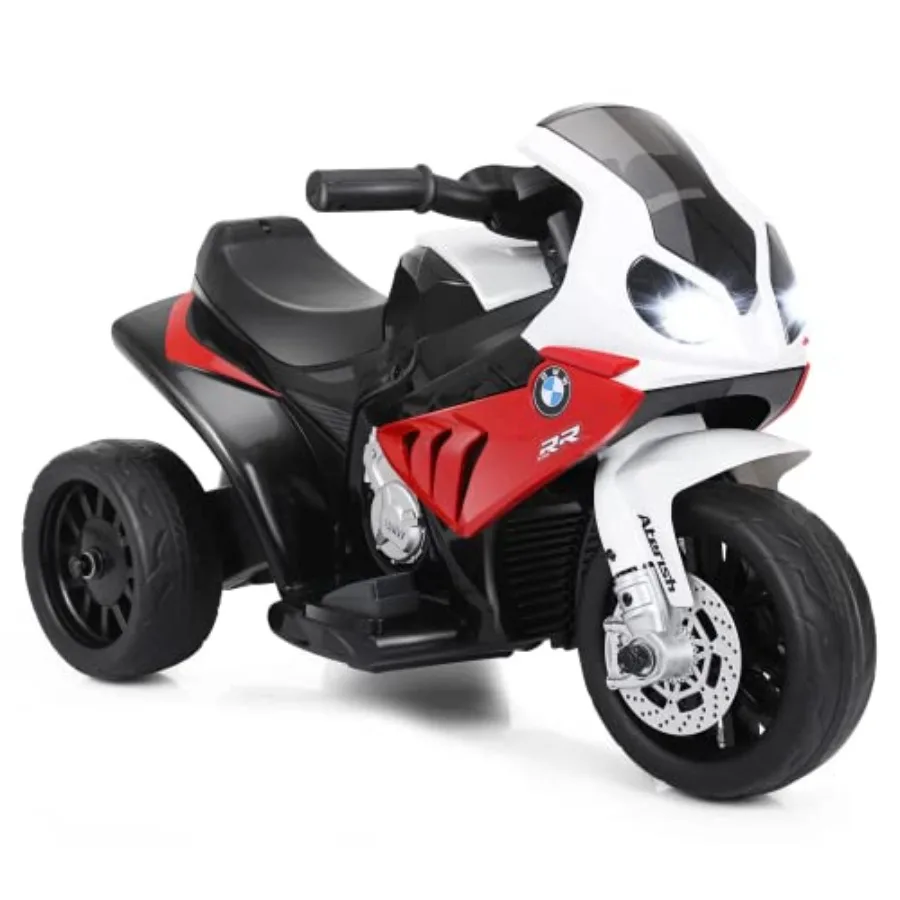 

Ride on Motorcycle 6V Licensed BMW Electric Motor with Music Foot Pedal Headlight Leather Seat Cushion 4 Wheels Battery Powered