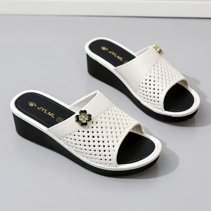 المرأة أسافين الجوف خارج اللمحة تو النعال الصيف جديد لينة وحيد عدم الانزلاق خفيفة الوزن المنزل النعال شباشب لخارج المنزل الصنادل #5