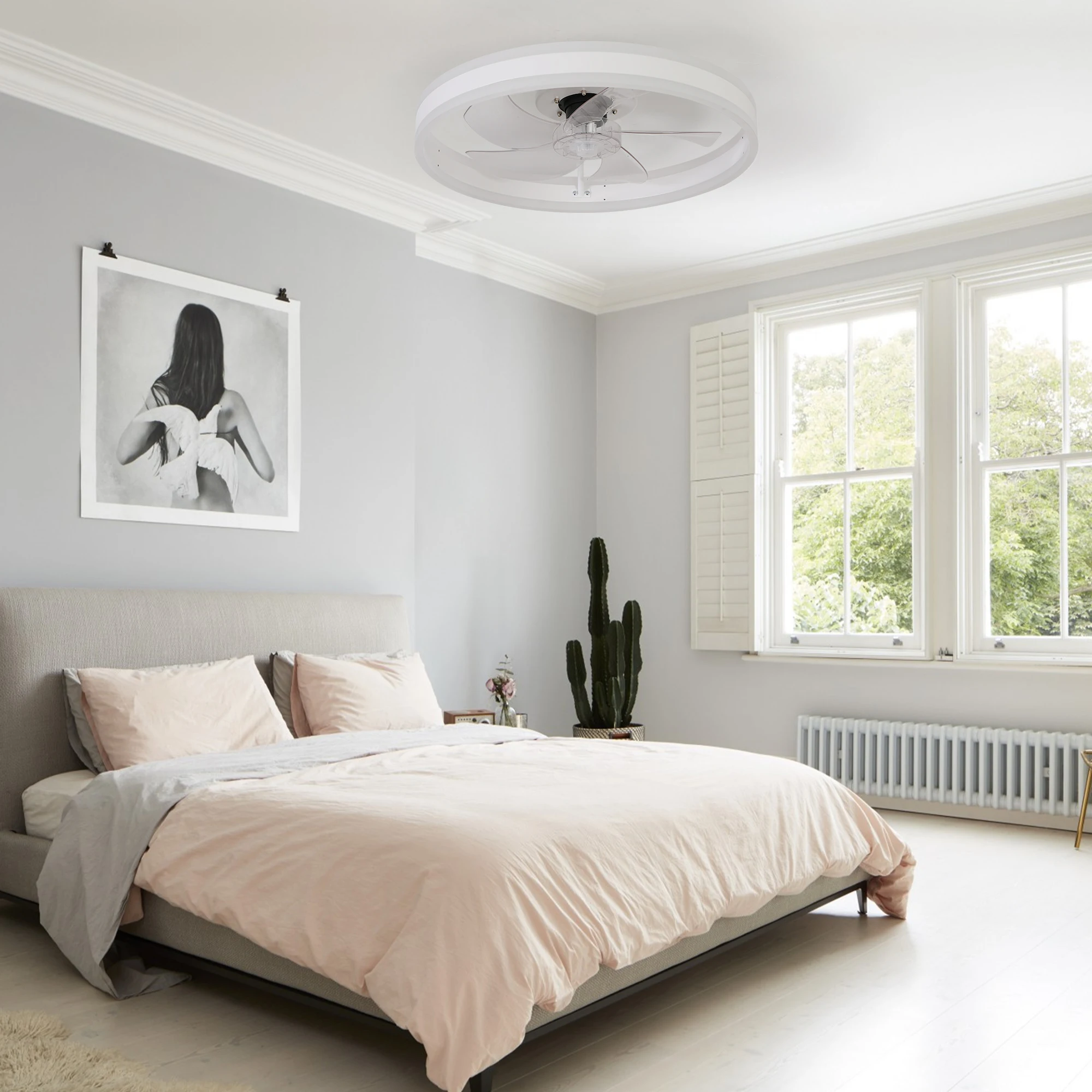 19.7 Inch Slim White Fan with Light 6 Speed Reversible Blade Home Ceiling Fan for Bedroom Living Room