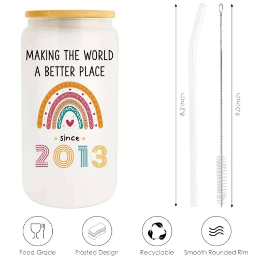 13th Birthday Gifts for Girls, Fabulous 13 Birthday Glass Cup Gift for 2013 Born Teens, Happy 13th Bday Present for Daughter Ni