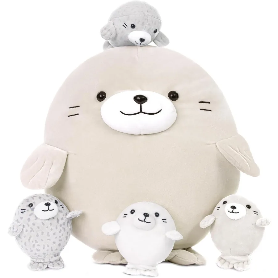 MaoGoLan 5Pcs Fat Seal Plush with 4 Babies Inside - 20 Giant Ultra Soft Seal Stuffed Animal Throw Pillow - Squishy Mother-Babie