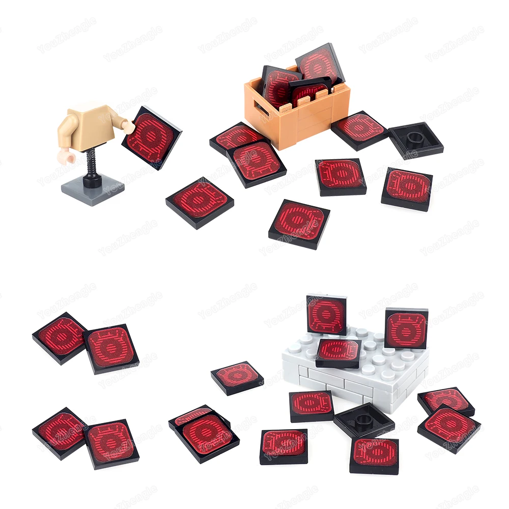 赤い円電子スクリーンパターン 3068 ビルディングブロック 2 × 2 タイルプリント MOC フィギュアシーンマッチングモデルパーツギフト DIY おもちゃ