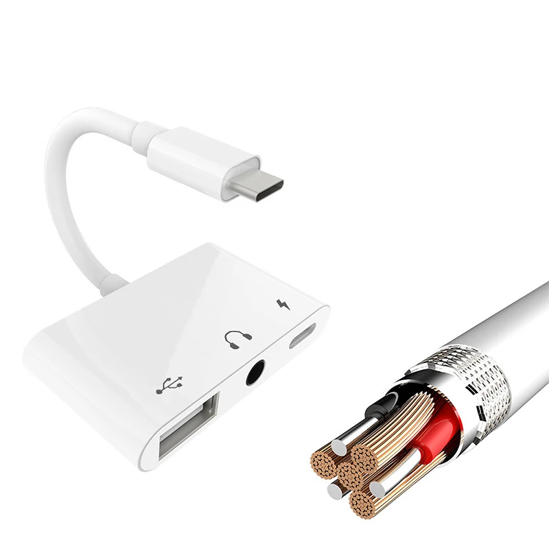 Adaptateur de charge USB 3.0 trois en un Type C vers HDMI, Hub d'ordinateur USB et 3.5mm pour Mac Air Pro Huawei Samsung Xiaomi