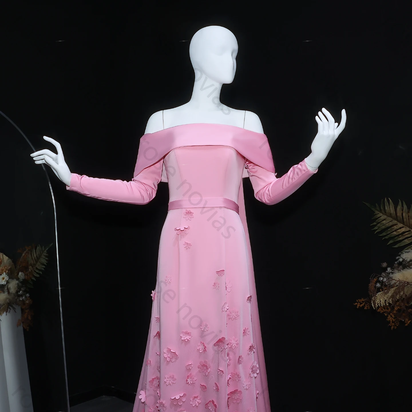 Sharon Said – robe de soirée droite rose de luxe, haute qualité, fleurs 3D, épaules dénudées, robes de soirée de mariage personnalisées pour femmes